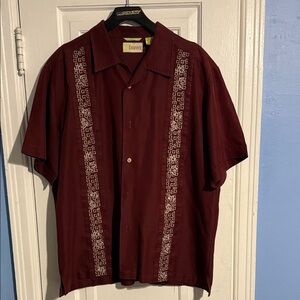 Cubavera Burgundy Short Sleeve Shirt with White Patterns